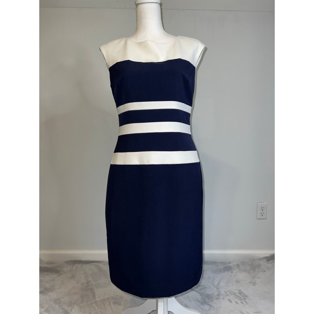 Women's Lauren Ralph Lauren Navy & White Striped Sheath Dress Size 8